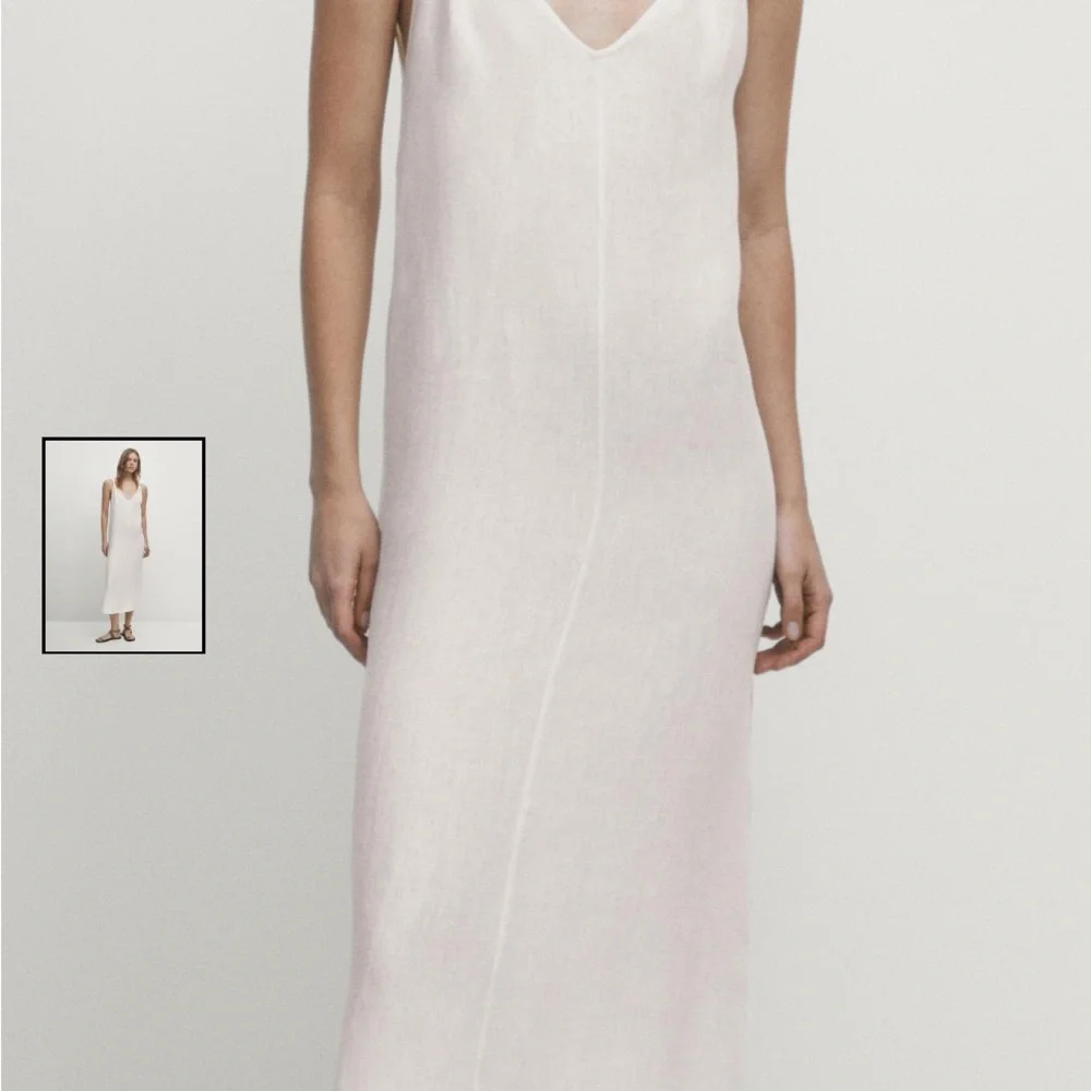 Massimo Dutti Cream linen midi dress - Picture 2 of 5